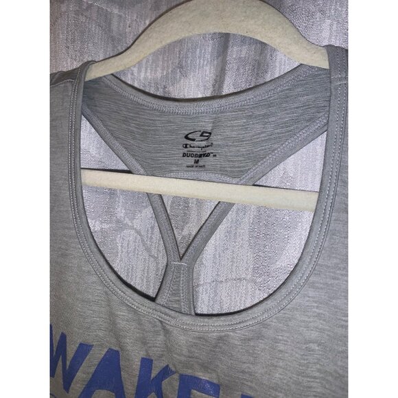 Champion Womens Grey Racerback Sleeveless Tank Top - Wake Up Cardio Repeat Print - Picture 2 of 3